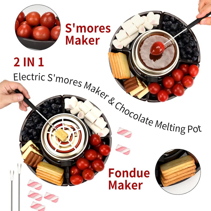BADALU 2 in 1 Electric S'mores Maker & Fondue Pot, Temperature Control Tabletop Indoor S'mores Maker Kit with 4 Roasting Forks Housewarming Christmas Gifts,Family Gifts - Image 5
